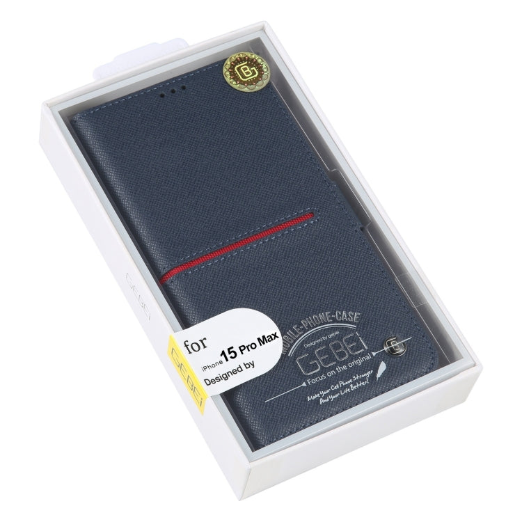 For iPhone 15 Pro Max GEBEI Top-grain Horizontal Flip Leather Phone Case(Blue) - HoMEdemic™ 
