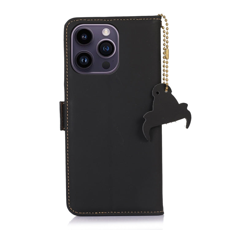 For iPhone 15 Pro Max Genuine Leather Magnetic RFID Leather Phone Case(Black) - HoMEdemic™ 