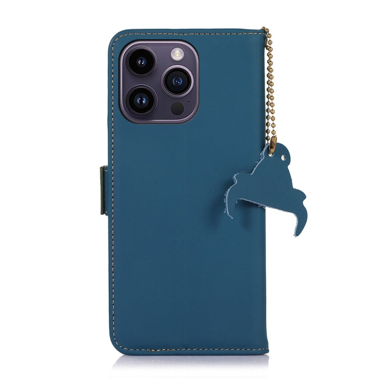 For iPhone 15 Pro Max Genuine Leather Magnetic RFID Leather Phone Case(Blue) - HoMEdemic™ 