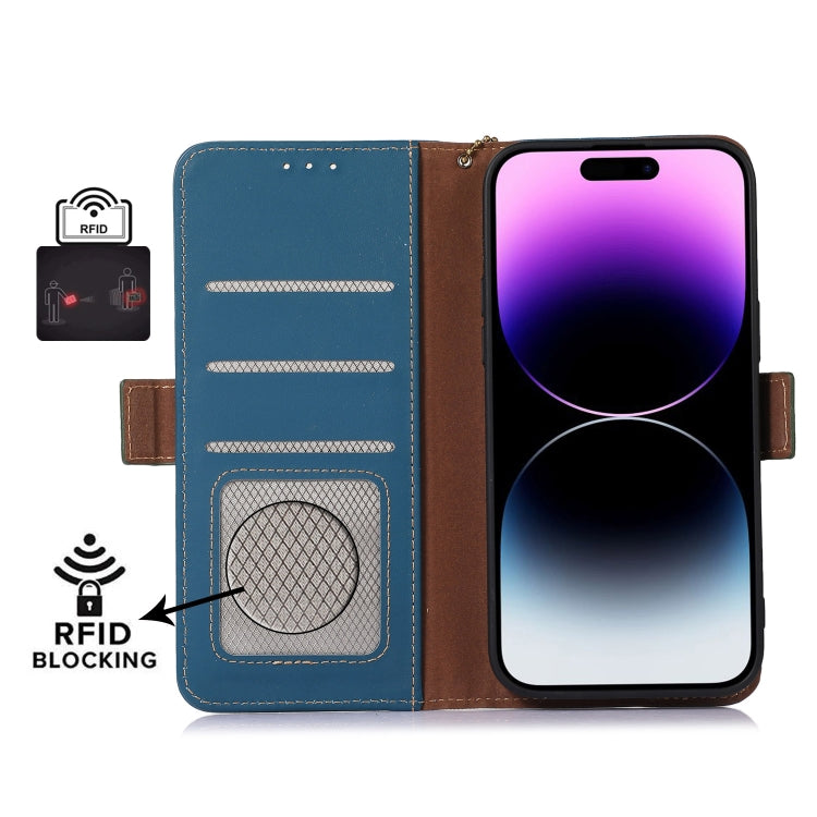 For iPhone 15 Pro Max Genuine Leather Magnetic RFID Leather Phone Case(Blue) - HoMEdemic™ 