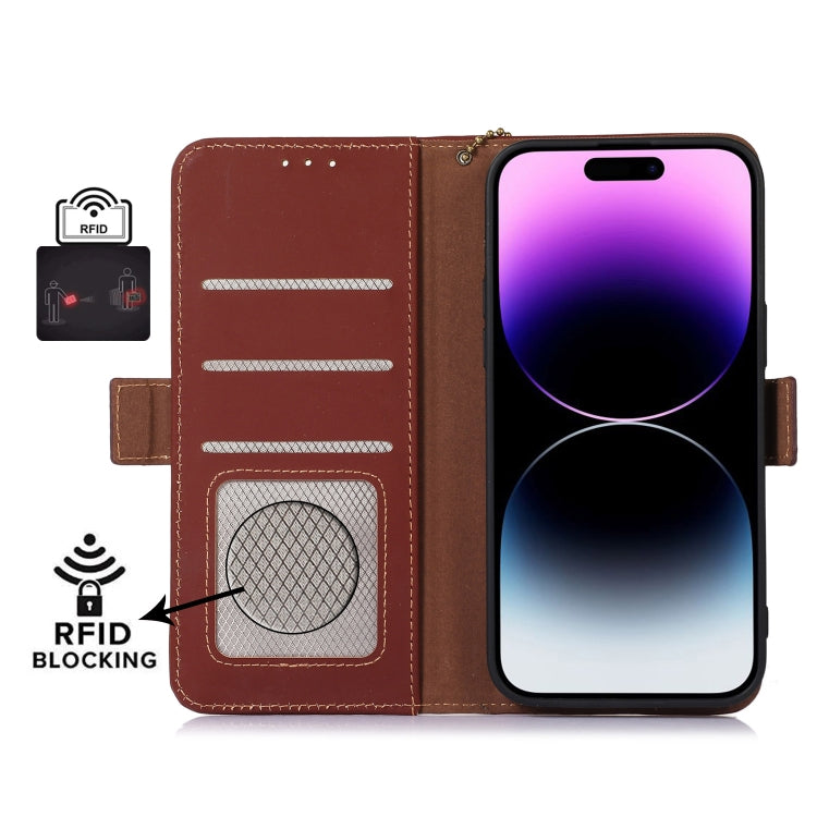 For iPhone 15 Pro Max Genuine Leather Magnetic RFID Leather Phone Case(Coffee) - HoMEdemic™ 
