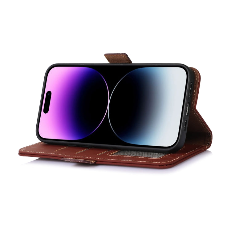 For iPhone 15 Pro Max Genuine Leather Magnetic RFID Leather Phone Case(Coffee) - HoMEdemic™ 