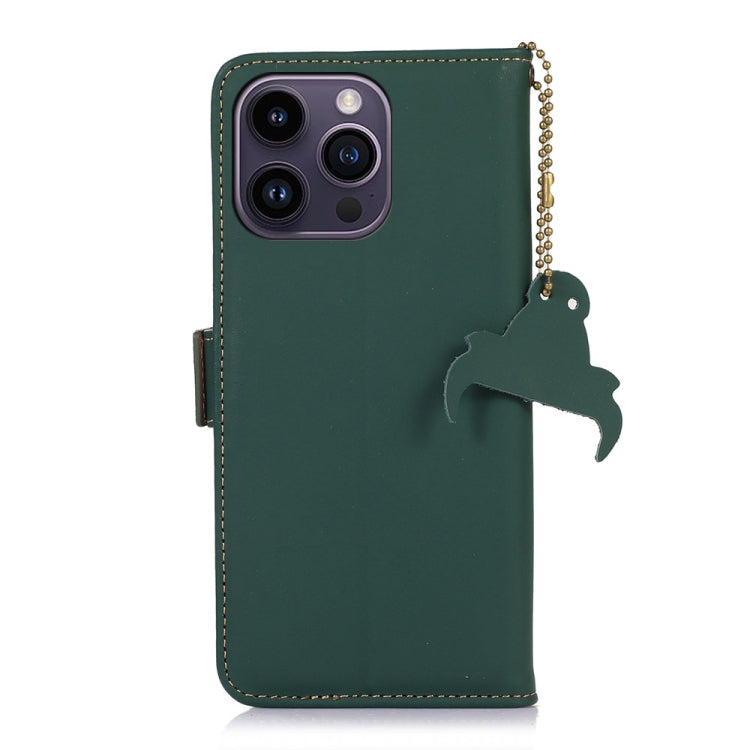 For iPhone 15 Pro Max Genuine Leather Magnetic RFID Leather Phone Case(Green) - HoMEdemic™ 