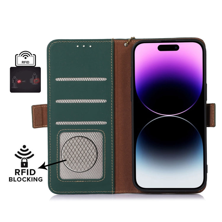 For iPhone 15 Pro Max Genuine Leather Magnetic RFID Leather Phone Case(Green) - HoMEdemic™ 