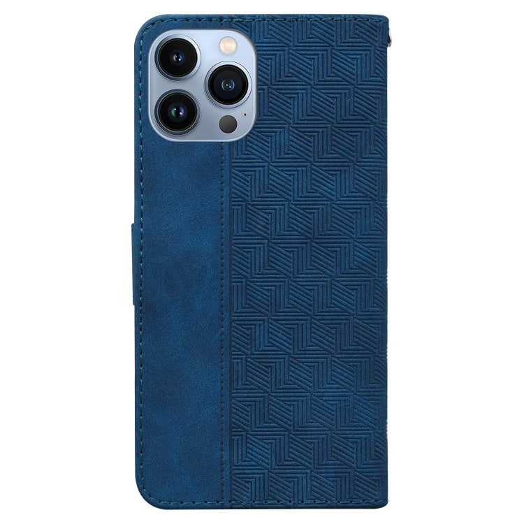 For iPhone 15 Pro Max Geometric Embossed Leather Phone Case(Blue) - HoMEdemic™ 