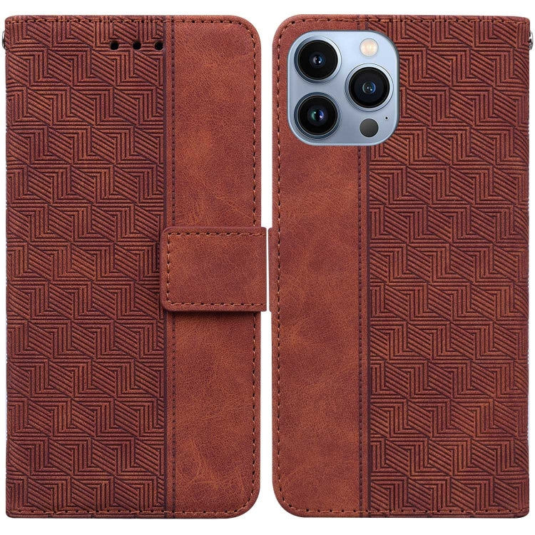 For iPhone 15 Pro Max Geometric Embossed Leather Phone Case(Brown) - HoMEdemic™ 