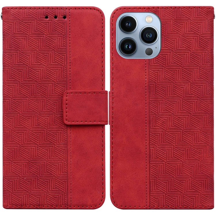 For iPhone 15 Pro Max Geometric Embossed Leather Phone Case(Red) - HoMEdemic™ 