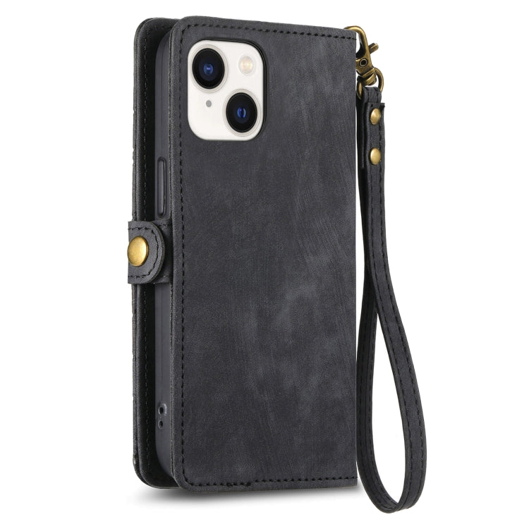 For iPhone 15 Pro Max Geometric Zipper Wallet Side Buckle Leather Phone Case(Black) - HoMEdemic™ 