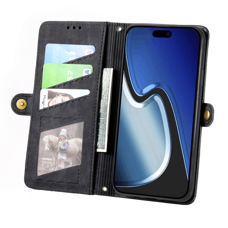 For iPhone 15 Pro Max Geometric Zipper Wallet Side Buckle Leather Phone Case(Black) - HoMEdemic™ 