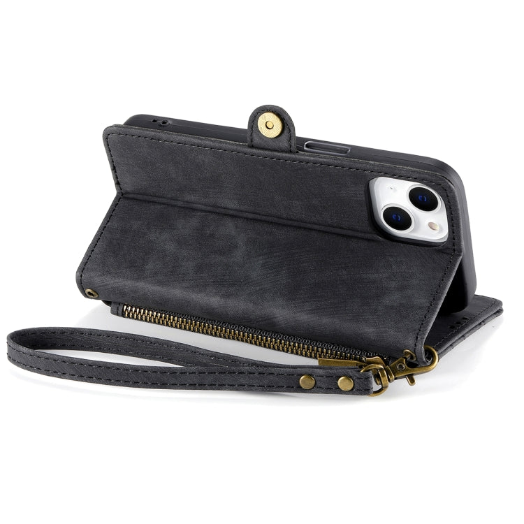 For iPhone 15 Pro Max Geometric Zipper Wallet Side Buckle Leather Phone Case(Black) - HoMEdemic™ 