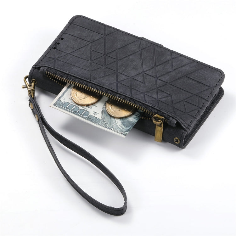 For iPhone 15 Pro Max Geometric Zipper Wallet Side Buckle Leather Phone Case(Black) - HoMEdemic™ 