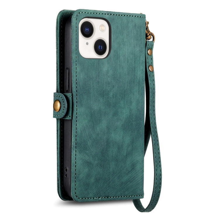 For iPhone 15 Pro Max Geometric Zipper Wallet Side Buckle Leather Phone Case(Green) - HoMEdemic™ 