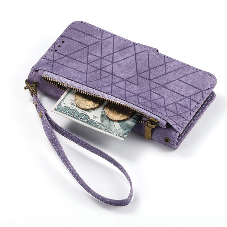 For iPhone 15 Pro Max Geometric Zipper Wallet Side Buckle Leather Phone Case(Purple) - HoMEdemic™ 