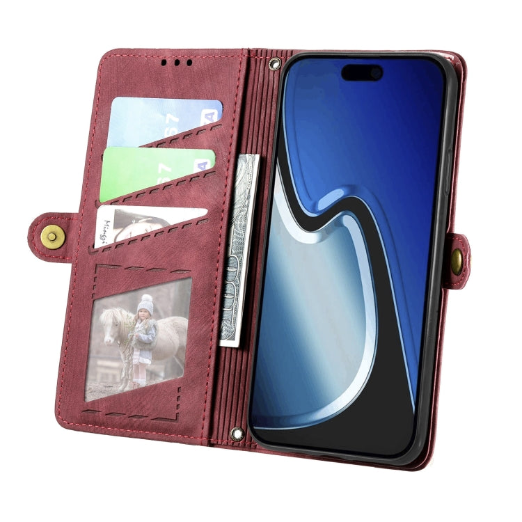 For iPhone 15 Pro Max Geometric Zipper Wallet Side Buckle Leather Phone Case(Red) - HoMEdemic™ 