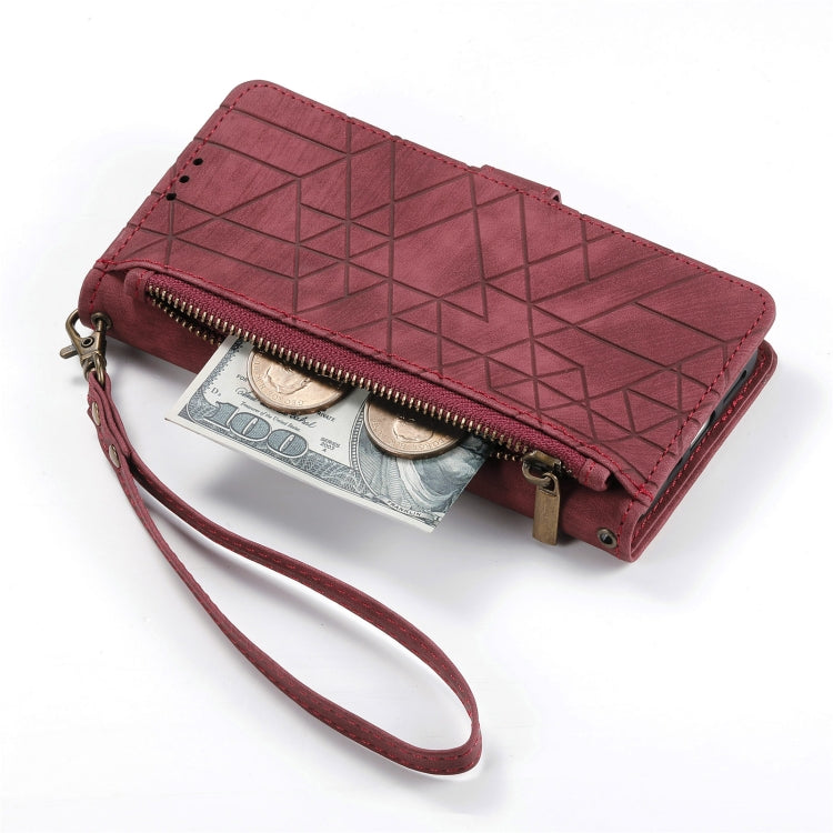 For iPhone 15 Pro Max Geometric Zipper Wallet Side Buckle Leather Phone Case(Red) - HoMEdemic™ 