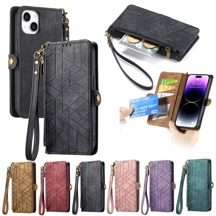 For iPhone 15 Pro Max Geometric Zipper Wallet Side Buckle Leather Phone Case(Red) - HoMEdemic™ 