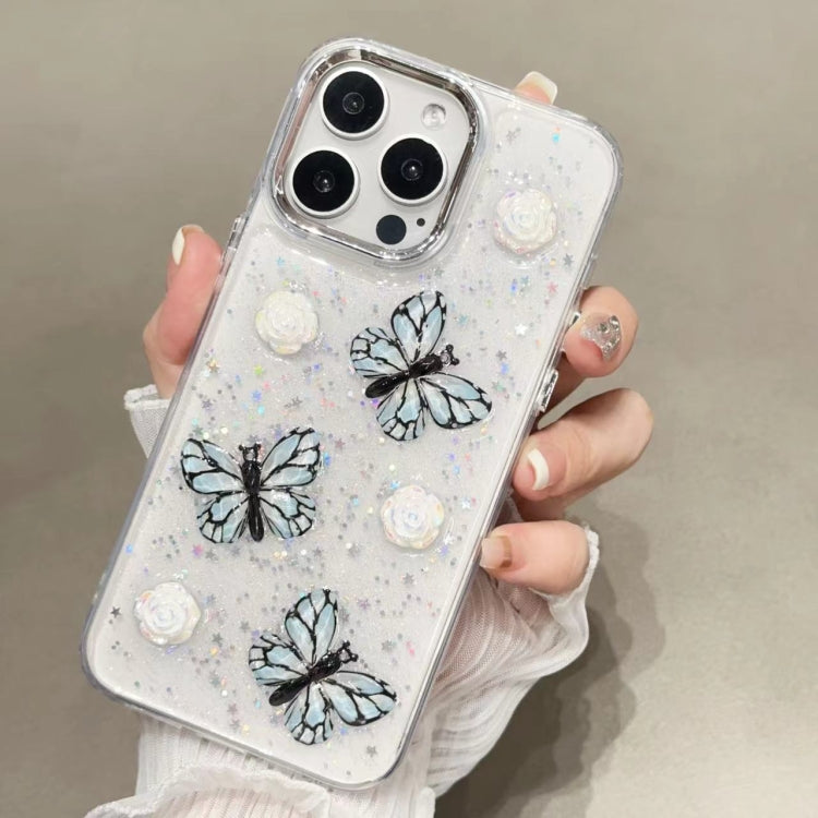For iPhone 15 Pro Max Glitter 3D Butterfly TPU Phone Case(Blue) - HoMEdemic™ 