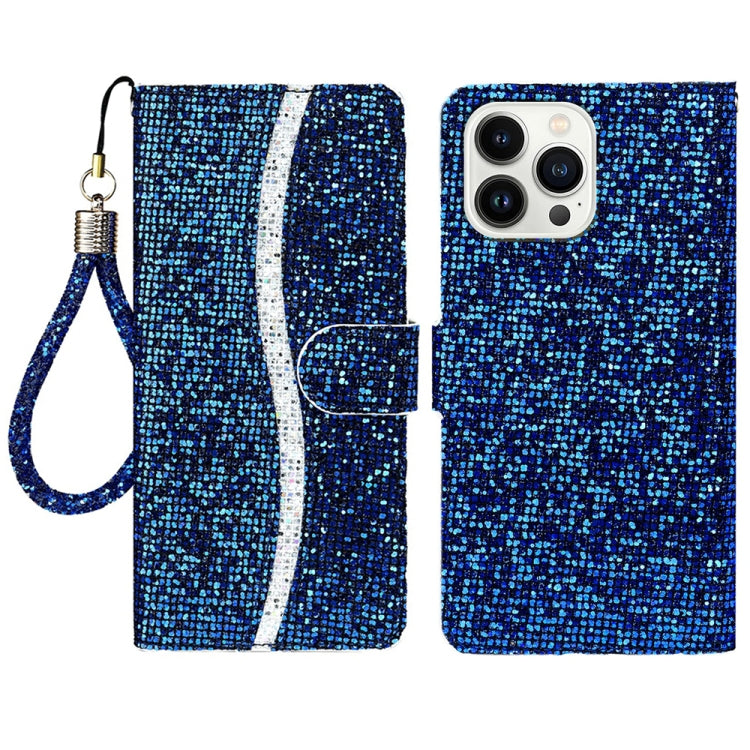 For iPhone 15 Pro Max Glitter Powder Filp Leather Phone Case(Blue) - HoMEdemic™ 