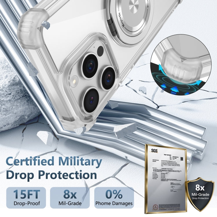 For iPhone 15 Pro Max Gold Shield CD Pattern MagSafe Magnetic Phone Case with Rotating Stand(Transparent) - HoMEdemic™ 