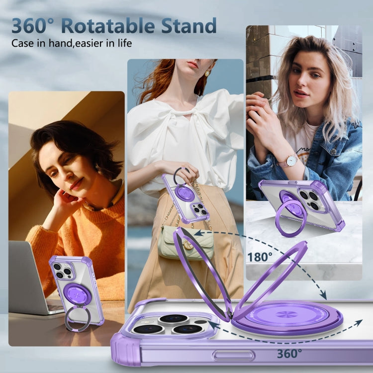 For iPhone 15 Pro Max Gold Shield CD Pattern MagSafe Magnetic Phone Case with Rotating Stand(Transparent Purple) - HoMEdemic™ 