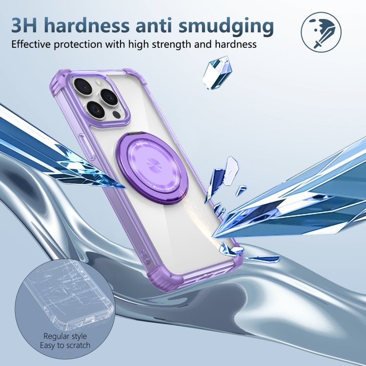 For iPhone 15 Pro Max Gold Shield CD Pattern MagSafe Magnetic Phone Case with Rotating Stand(Transparent Purple) - HoMEdemic™ 