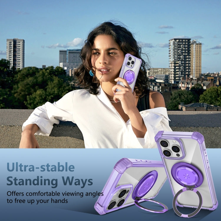 For iPhone 15 Pro Max Gold Shield CD Pattern MagSafe Magnetic Phone Case with Rotating Stand(Transparent Purple) - HoMEdemic™ 
