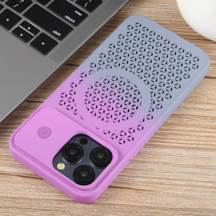 For iPhone 15 Pro Max Gradient Color Honeycomb Aromatherapy MagSafe Phone Case(Purple Grey) - HoMEdemic™ 