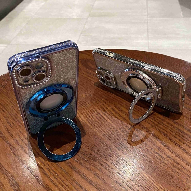 For iPhone 15 Pro Max Gradient Glitter Diamond Plated Holder Magsafe Phone Case(Blue) - HoMEdemic™ 