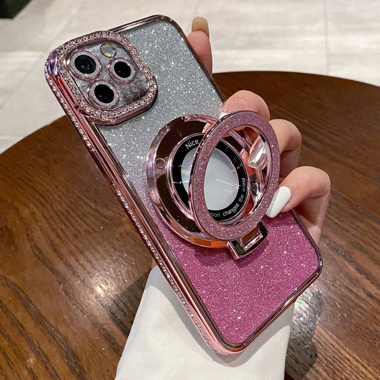For iPhone 15 Pro Max Gradient Glitter Diamond Plated Holder Magsafe Phone Case(Pink) - HoMEdemic™ 