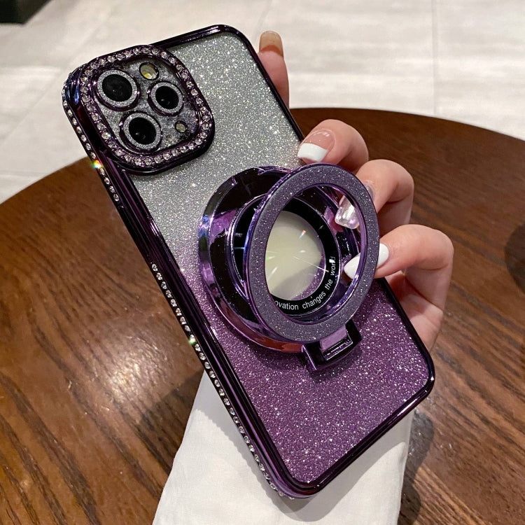 For iPhone 15 Pro Max Gradient Glitter Diamond Plated Holder Magsafe Phone Case(Purple) - HoMEdemic™ 