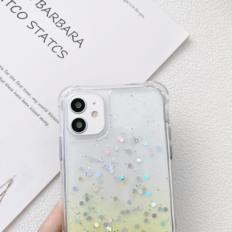 For iPhone 15 Pro Max Gradient Glitter Epoxy TPU Thickened Acrylic Phone Case with Wide Lanyard(Blue) - HoMEdemic™ 