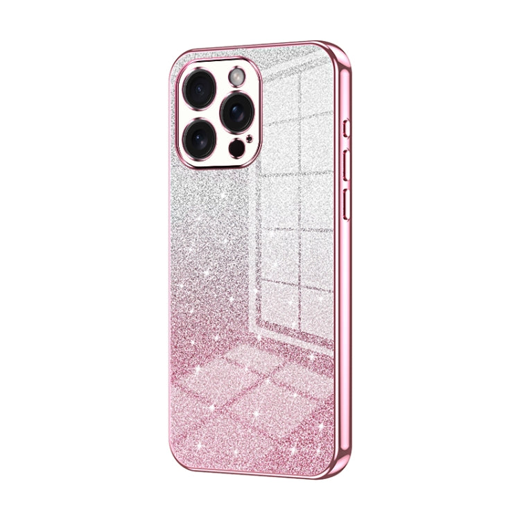 For iPhone 15 Pro Max Gradient Glitter Powder Electroplated Phone Case(Pink) - HoMEdemic™ 