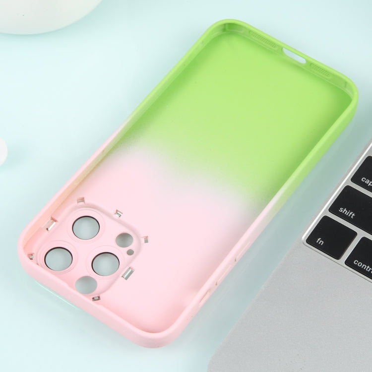 For iPhone 15 Pro Max Gradient Starry Silicone Phone Case with Lens Film(Pink Green) - HoMEdemic™ 