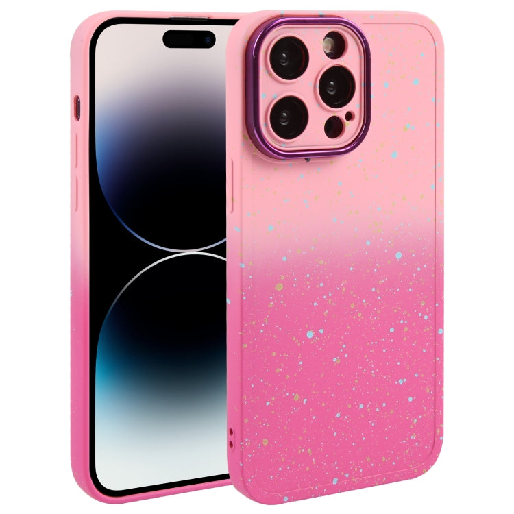 For iPhone 15 Pro Max Gradient Starry Silicone Phone Case with Lens Film(Pink Red) - HoMEdemic™ 