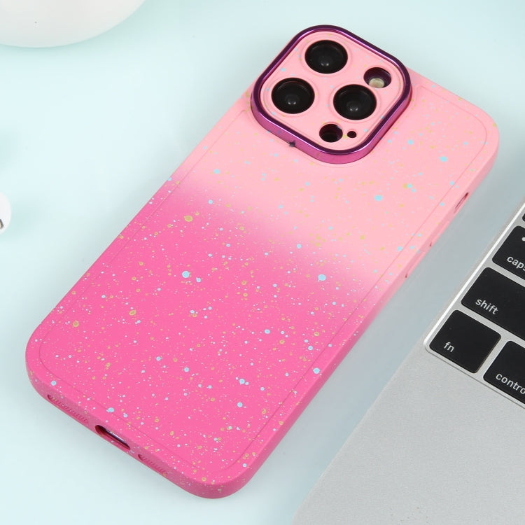 For iPhone 15 Pro Max Gradient Starry Silicone Phone Case with Lens Film(Pink Red) - HoMEdemic™ 
