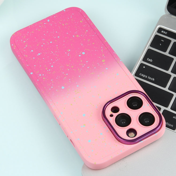 For iPhone 15 Pro Max Gradient Starry Silicone Phone Case with Lens Film(Pink Red) - HoMEdemic™ 
