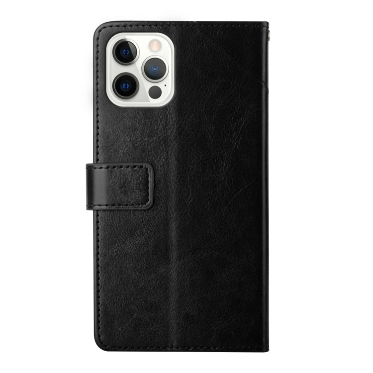 For iPhone 15 Pro Max HT01 Y-shaped Pattern Flip Leather Phone Case(Black) - HoMEdemic™ 