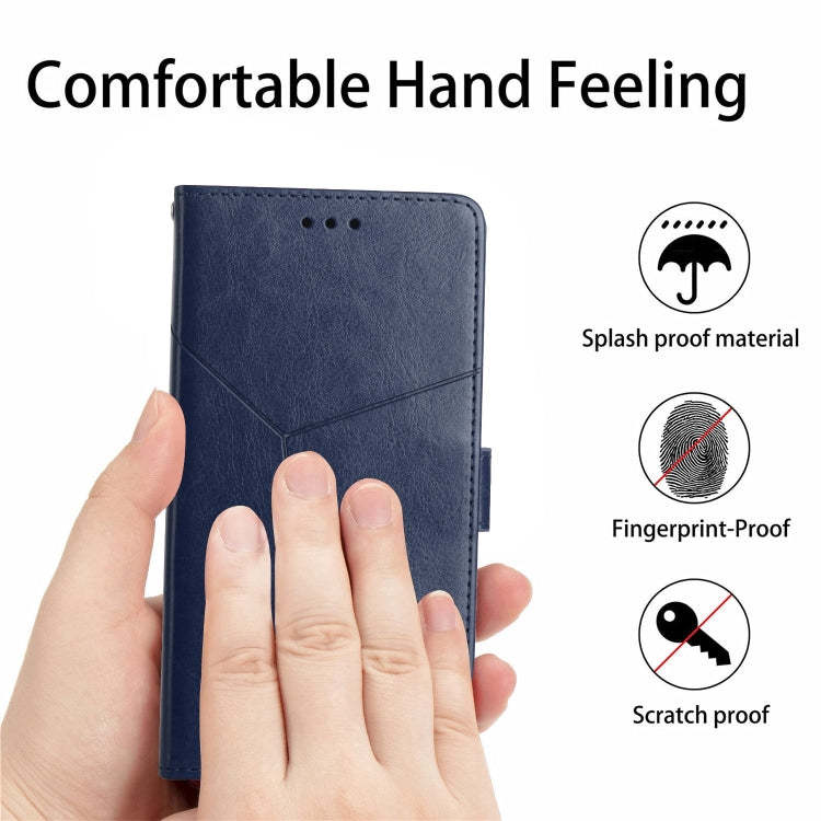 For iPhone 15 Pro Max HT01 Y-shaped Pattern Flip Leather Phone Case(Blue) - HoMEdemic™ 