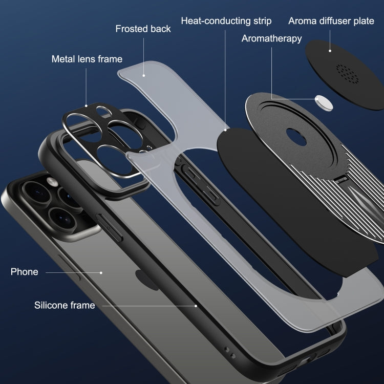 For iPhone 15 Pro Max Heat Dissipation Aromatherapy MagSafe Holder Phone Case(Black) - HoMEdemic™ 