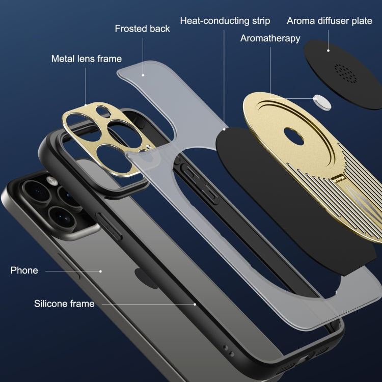 For iPhone 15 Pro Max Heat Dissipation Aromatherapy MagSafe Holder Phone Case(Gold) - HoMEdemic™ 