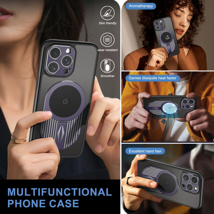 For iPhone 15 Pro Max Heat Dissipation Aromatherapy MagSafe Holder Phone Case(Purple) - HoMEdemic™ 