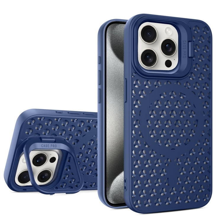 For iPhone 15 Pro Max Hollow Cooling Lens Holder MagSafe Magnetic TPU Phone Case(Blue) - HoMEdemic™ 