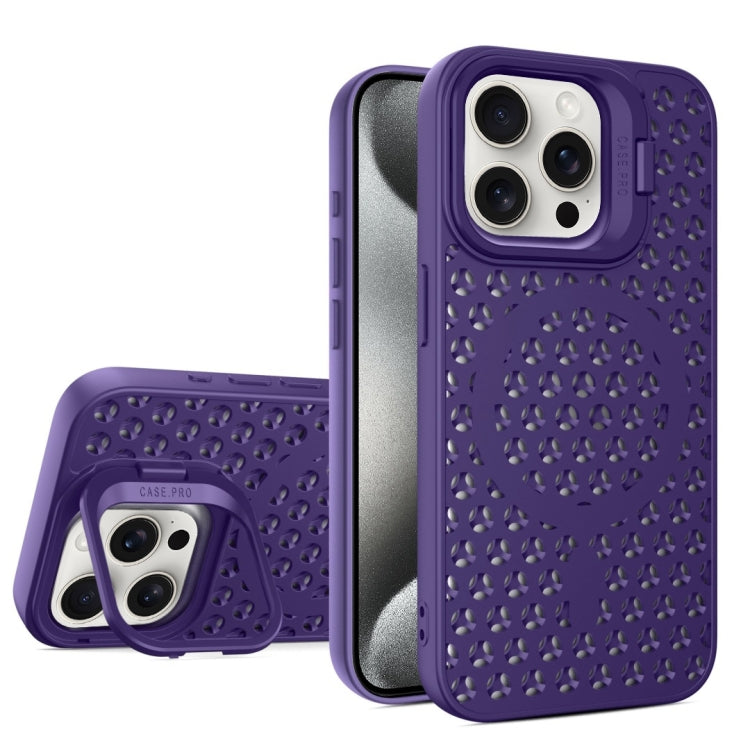 For iPhone 15 Pro Max Hollow Cooling Lens Holder MagSafe Magnetic TPU Phone Case(Purple) - HoMEdemic™ 
