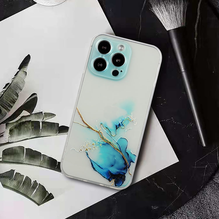 For iPhone 15 Pro Max Hollow Marble Pattern TPU Straight Edge Phone Case(Blue) - HoMEdemic™ 