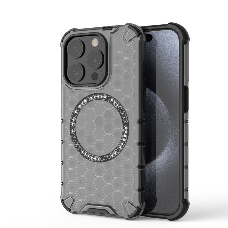 For iPhone 15 Pro Max Honeycomb Magnetic Ring Shockproof Phone Case(Black) - HoMEdemic™ 