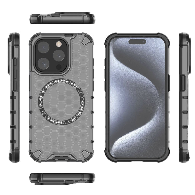For iPhone 15 Pro Max Honeycomb Magnetic Ring Shockproof Phone Case(Black) - HoMEdemic™ 