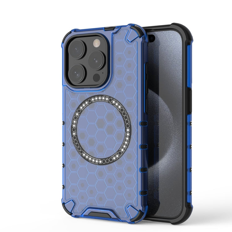 For iPhone 15 Pro Max Honeycomb Magnetic Ring Shockproof Phone Case(Blue) - HoMEdemic™ 