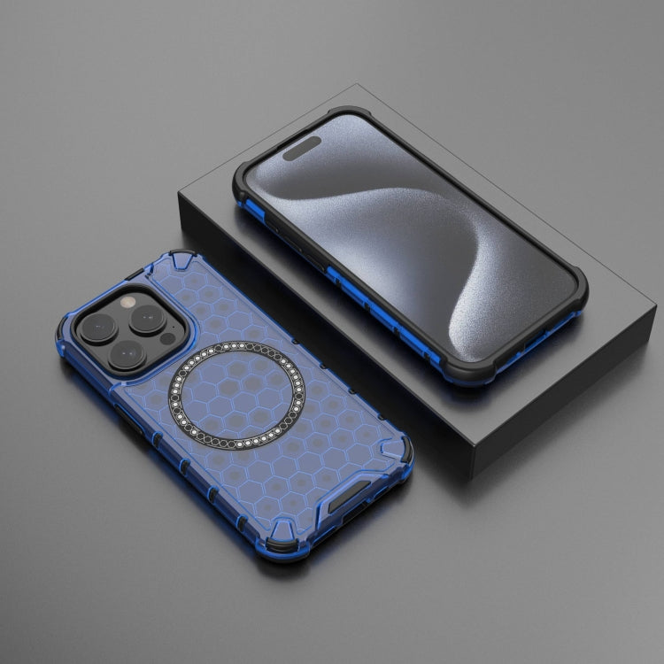 For iPhone 15 Pro Max Honeycomb Magnetic Ring Shockproof Phone Case(Blue) - HoMEdemic™ 