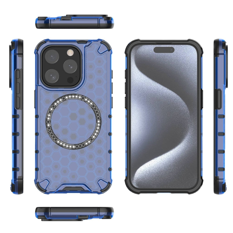 For iPhone 15 Pro Max Honeycomb Magnetic Ring Shockproof Phone Case(Blue) - HoMEdemic™ 