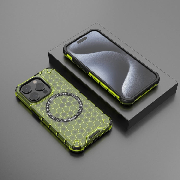 For iPhone 15 Pro Max Honeycomb Magnetic Ring Shockproof Phone Case(Green) - HoMEdemic™ 